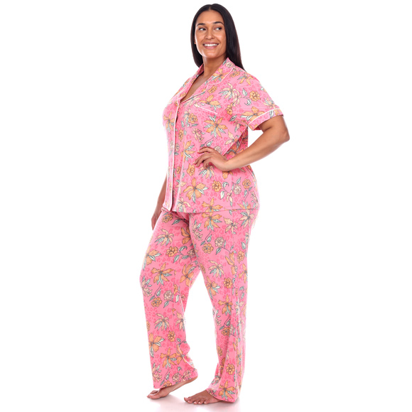 Plus Size Short Sleeve & Pants Tropical Pajama Set - Picture 3 of 4